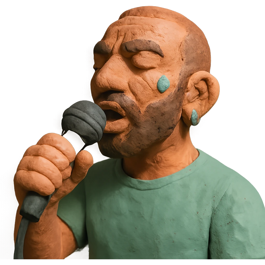 Amir Tataloo singing with microphone in claymation style emoji