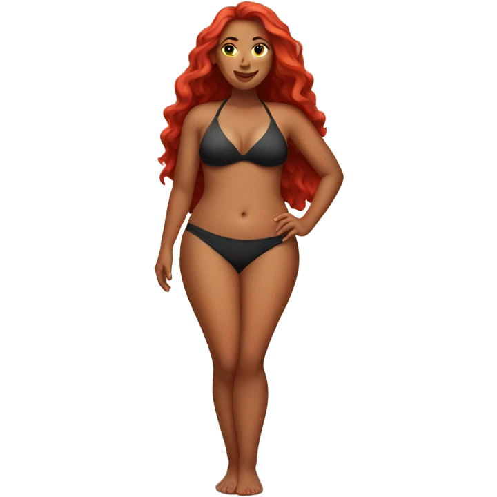 Curvy bikini girl tan extra long red hair emoji
