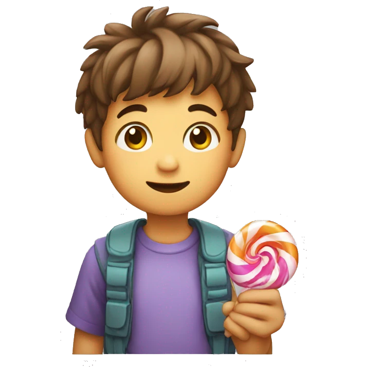 A cute boy holding candy in his hand emoji
