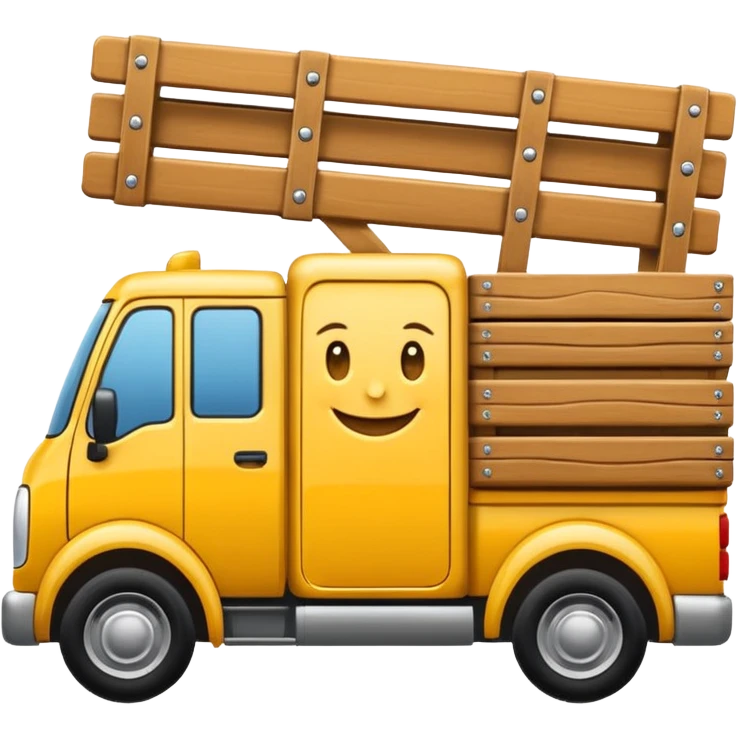 logo of a smiling truck carrying furniture, for furniture delivery 'Gruzovichek', iOS emoji style emoji