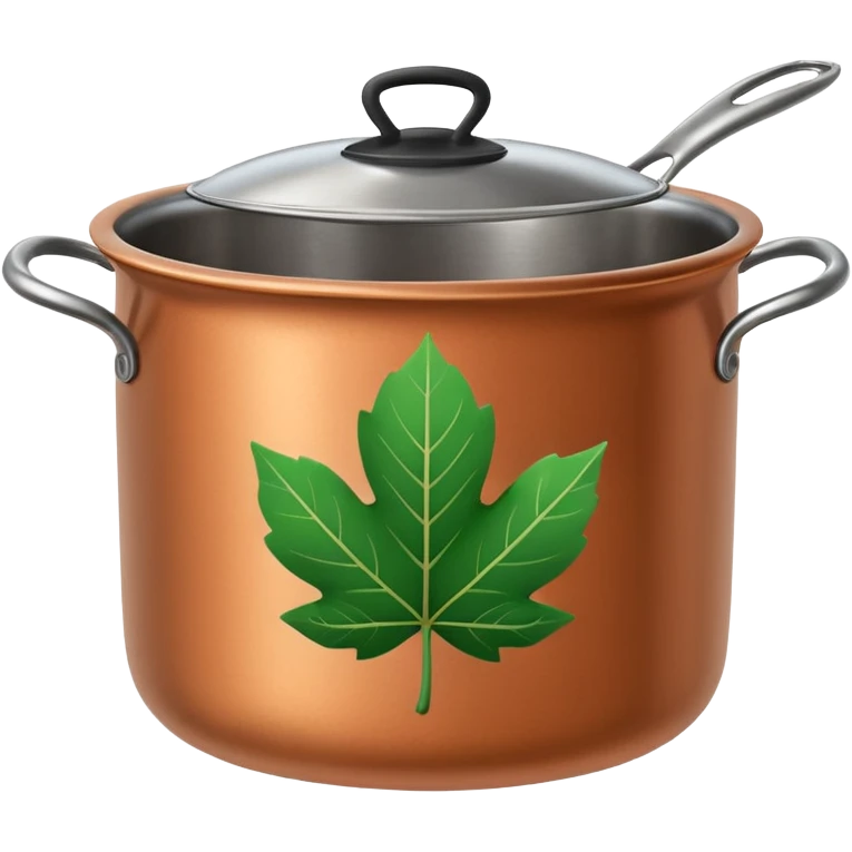 Minimalistic flat vector icon, iOS style, thin black contour on white background. Leaf inside a cooking pot. Clean, no text, no shadows.
 emoji