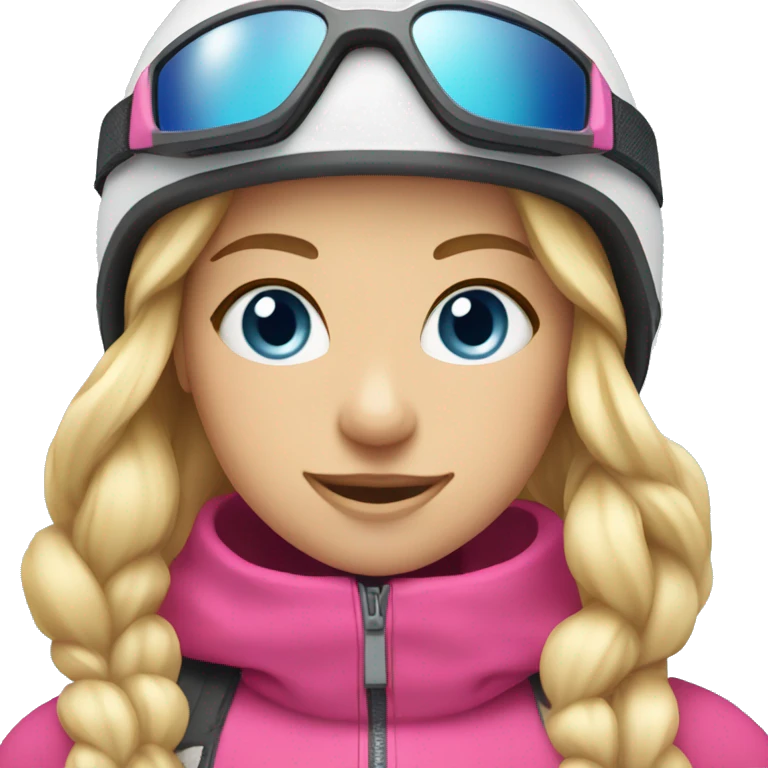 Skier girl with blonde hair and pink gear blue eyes  emoji
