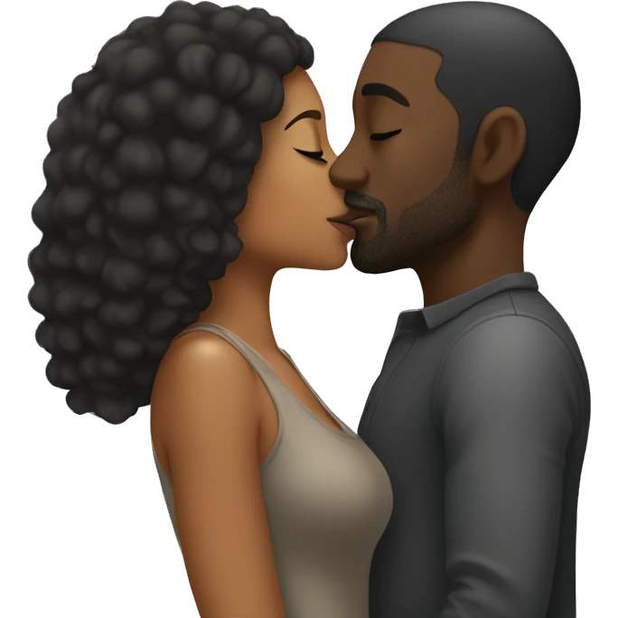 Black man and mixed woman kissing emoji