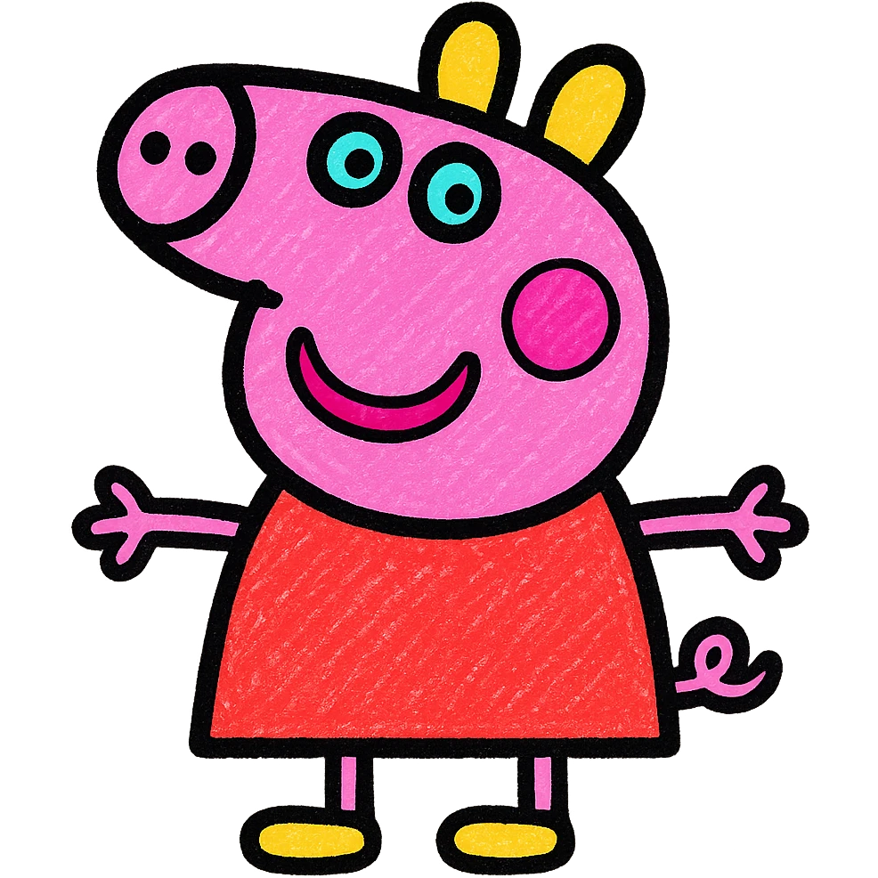Peppa Pig as a playful icon with rounded shapes, soft pastel colors, friendly expression emoji