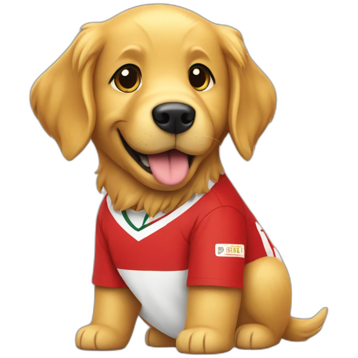 Golden retriever wearing Wrexham AFC shirt emoji