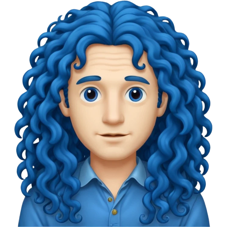 man with very blue curly long blue hair emoji