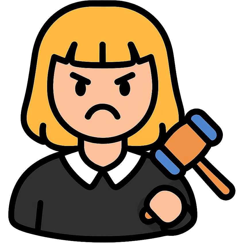 angry judge with blonde shoulder-length hair and bangs emoji