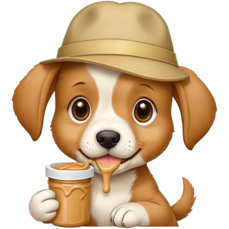 Puppy eating peanut butter with a hat on emoji