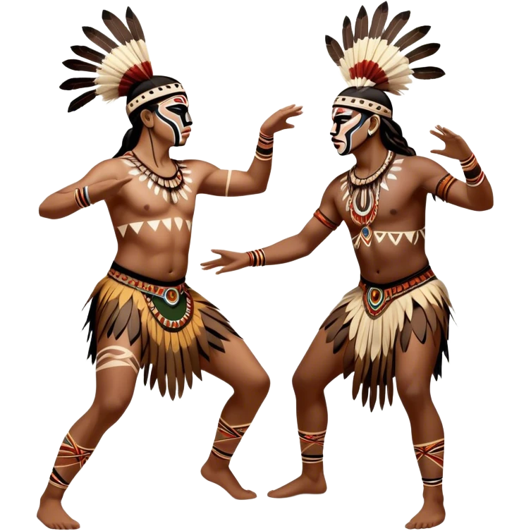 Cinematic Realistic scene of two indigenous dancers performing an Aboriginal Corroboree, adorned in intricate traditional body paint and ceremonial attire, captured in fluid motion with earthy tones and vibrant, cultural lighting emoji