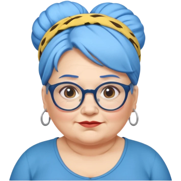 fat old woman with blue big bun hair and glassess and headband emoji