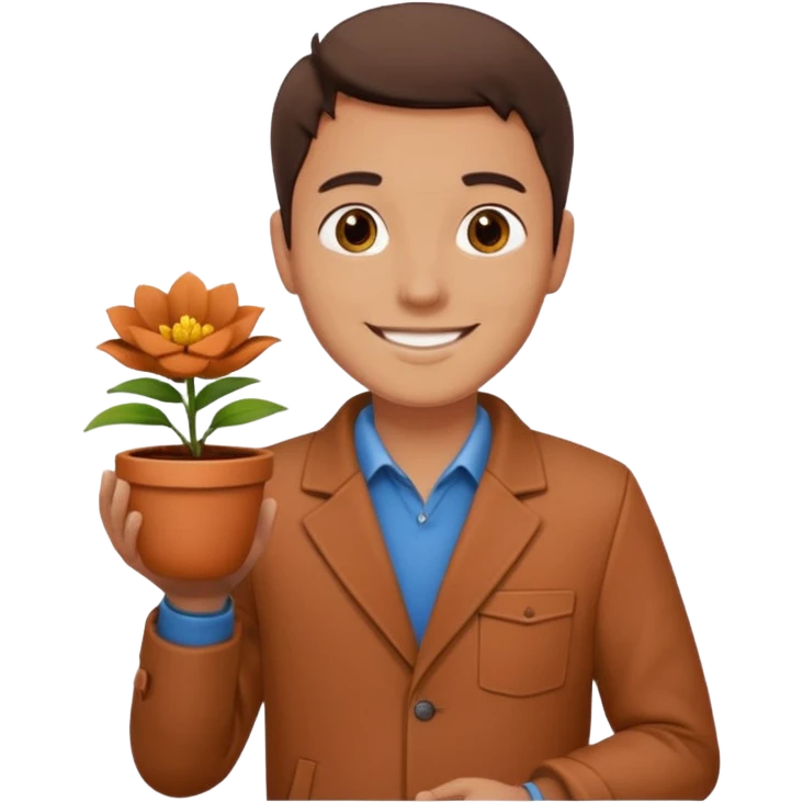 man holding a flower pot in jacket emoji