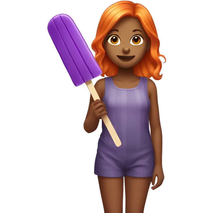 A girl with orange hair holding a purple popsicle  emoji