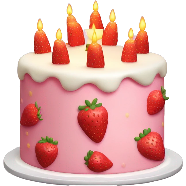 Pink strawberries and cream birthday cake with a candle emoji