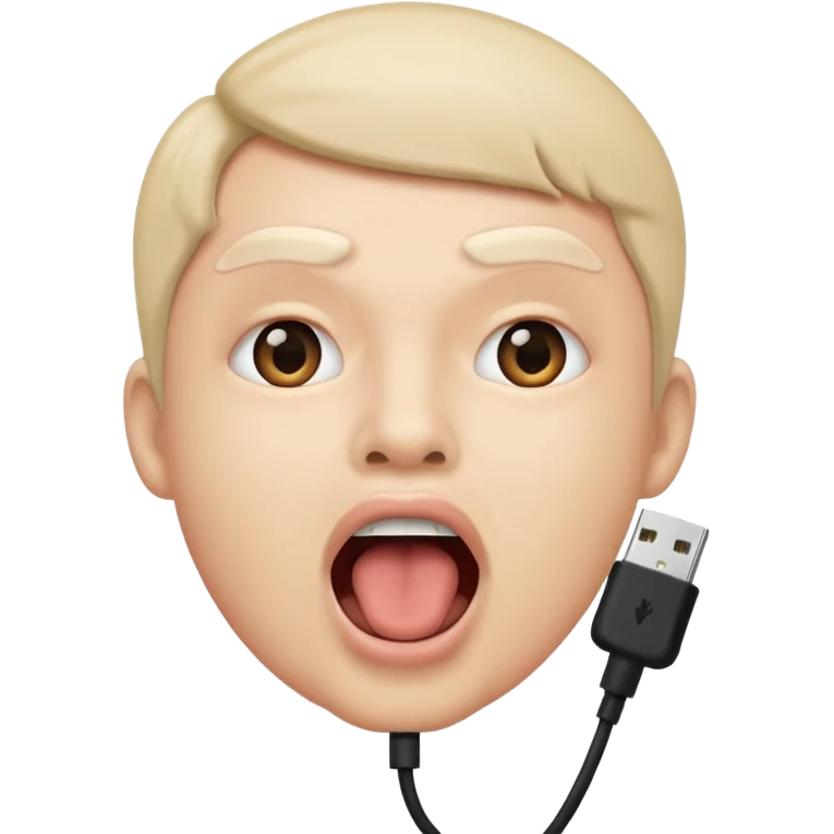 Mouth open wide with audio cable stuffed inside. emoji