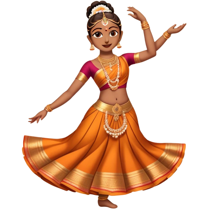 cinematic-realistic-bharatanatyam-dance-emoji,-depicted-as-an-elegant-classical-indian-dance-performance-with-graceful-poses,-intricate-costumes,-and-expressive-hand-gestures,-rendered-with-rich-textures-and-warm-dramatic-lighting, single dancer emoji