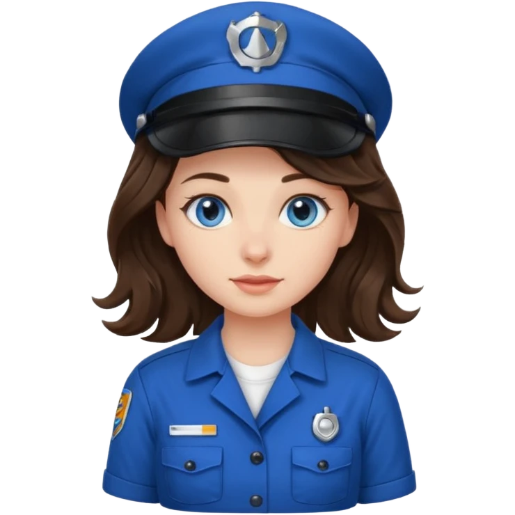 Brunette girl with bleu eyes and wavy mid hair dress has a mechanic emoji