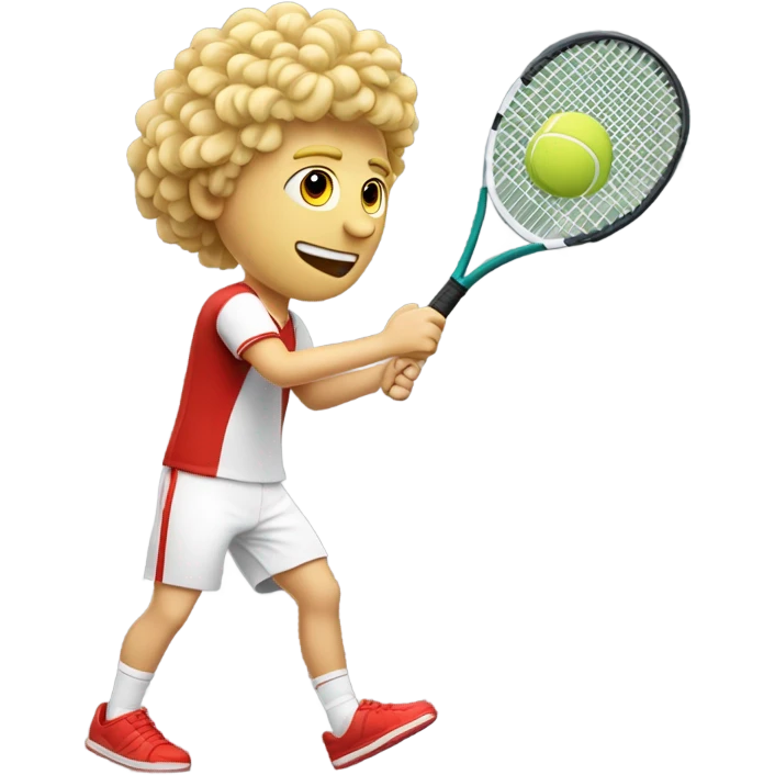 joueur de tennis homme blond avec cheveux frisé qui tiens une seule raquette de tennis rouge habillé  emoji