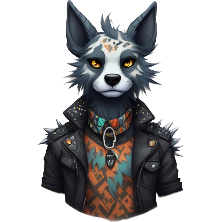 cool edgy animal fursona creature by griffsnuff & LiLaiRa & Falvie with badass colors and patterns and a spiked collar full body emoji