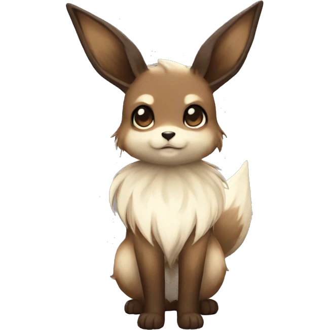 Kawaii Pale Shiny Eevee with dark brown long emo hair covering her eyes Full Body emoji