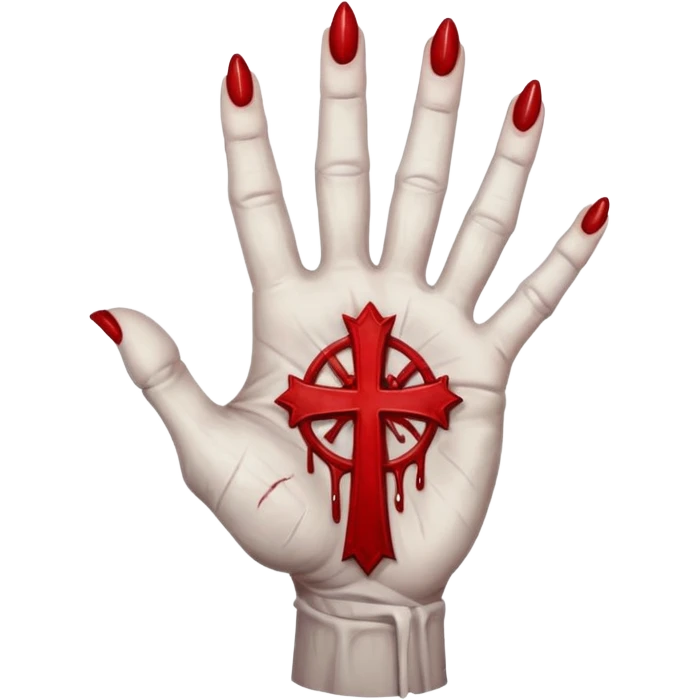 bloody grey hand with upside down satanic cross on the palm  emoji
