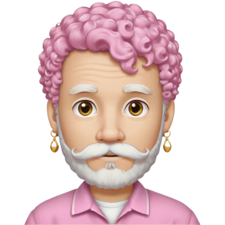 very white bearded and white mustached, pink short curly haired, wearing ear accessories emoji