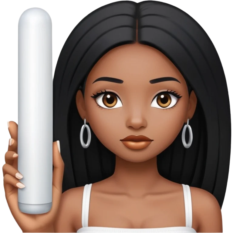 Black girl with long straight black hair wearing a white tube top clean girl emoji