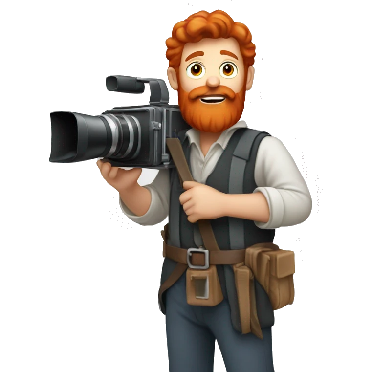 A peasant with a red beard, holding a movie camera in his hands emoji
