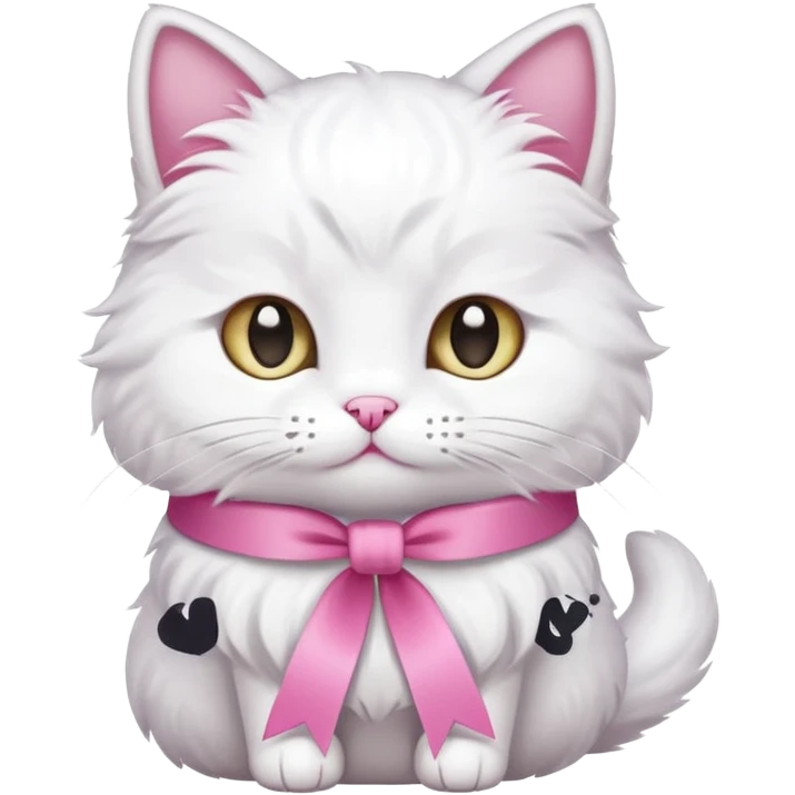 white cat with pink ribbon emoji