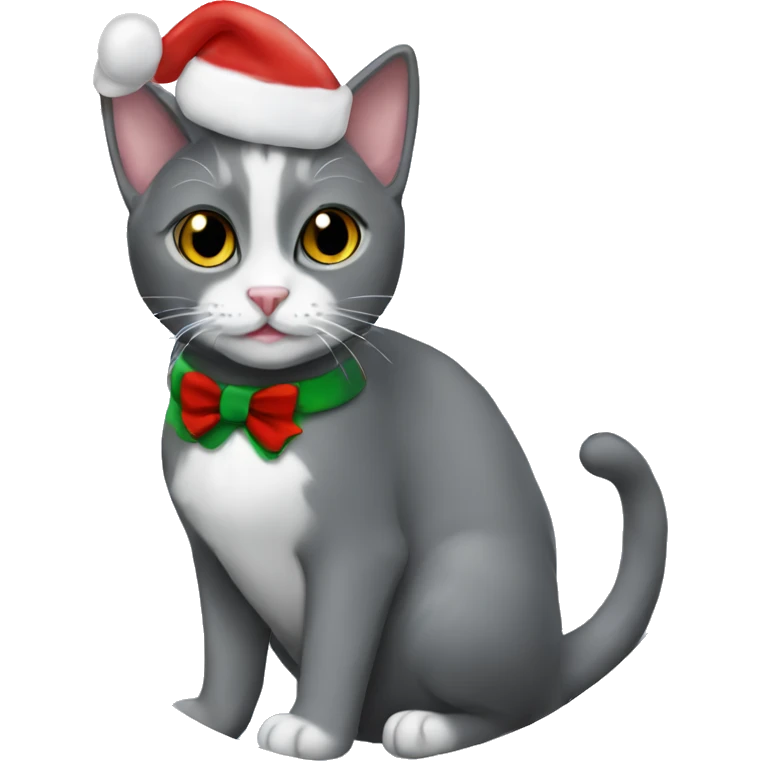 Gray tuxedo cat Christmas  emoji