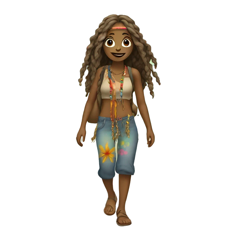 Hippie girl walking on beach emoji