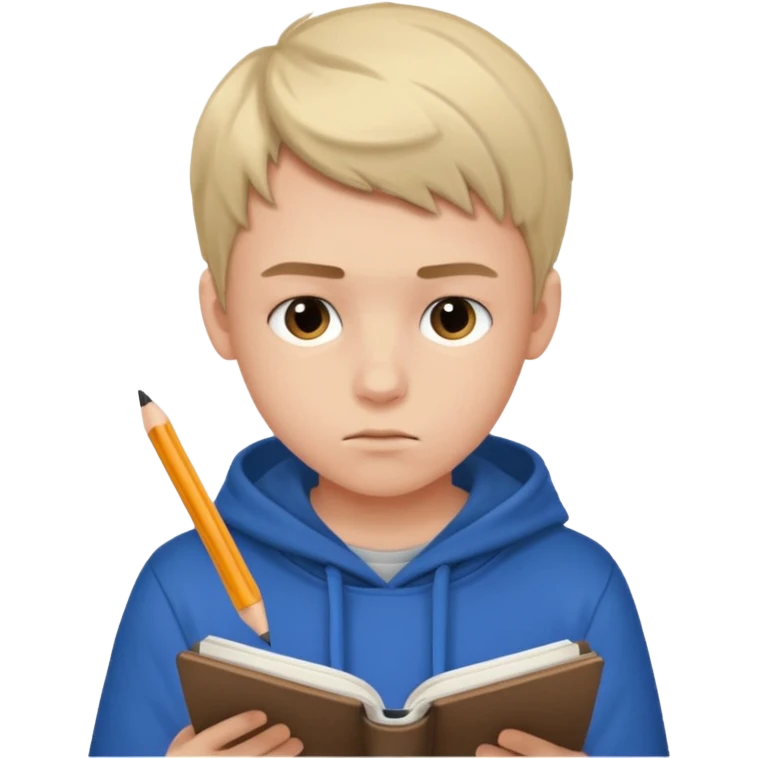 Teen boy drawing in notebook emoji