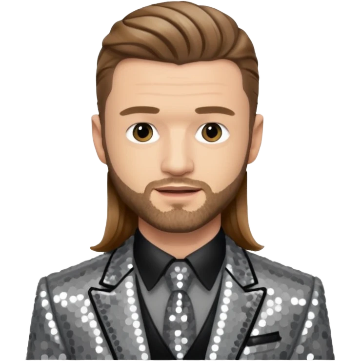Justin Timberlake with long light brown hair, grey sequin tour outfit  emoji