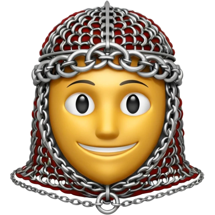 3D render of Medieval Coif, made of interlocking chainmail metal rings, wire mesh texture, visible holes and negative space, metallic silver and grey, high contrast shadows, Apple emoji style, isolated on white background --v 6.0 emoji