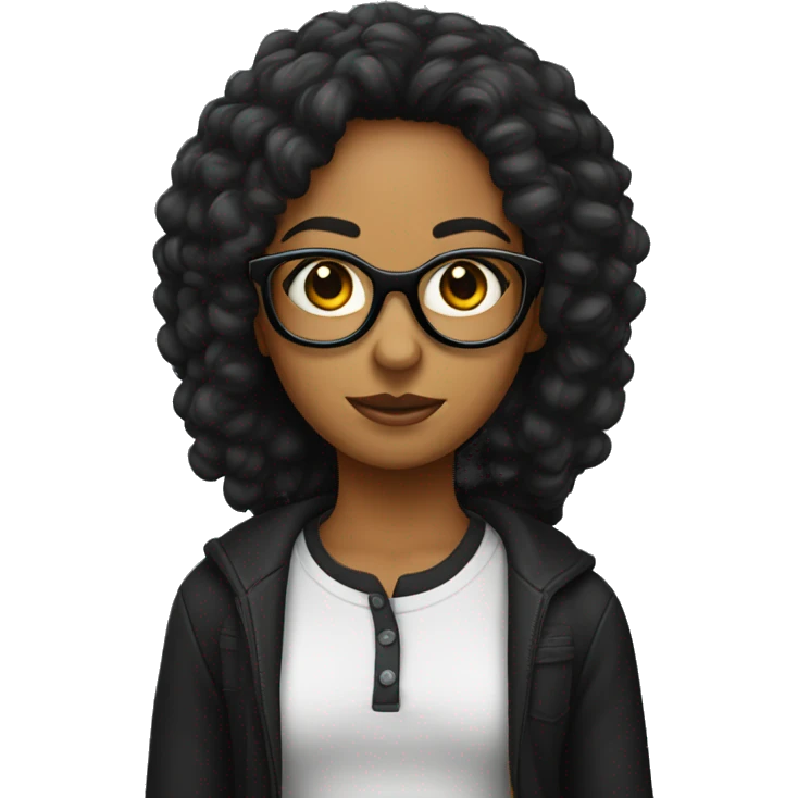 Chica pelo negro lacio con lentes ojos negros emoji