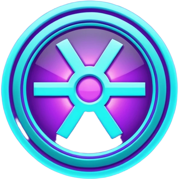 futuristic minimalistic glowing reload symbol, purple and cyan energy glow, dark background, clean modern design, 1:1 aspect ratio, no face emoji