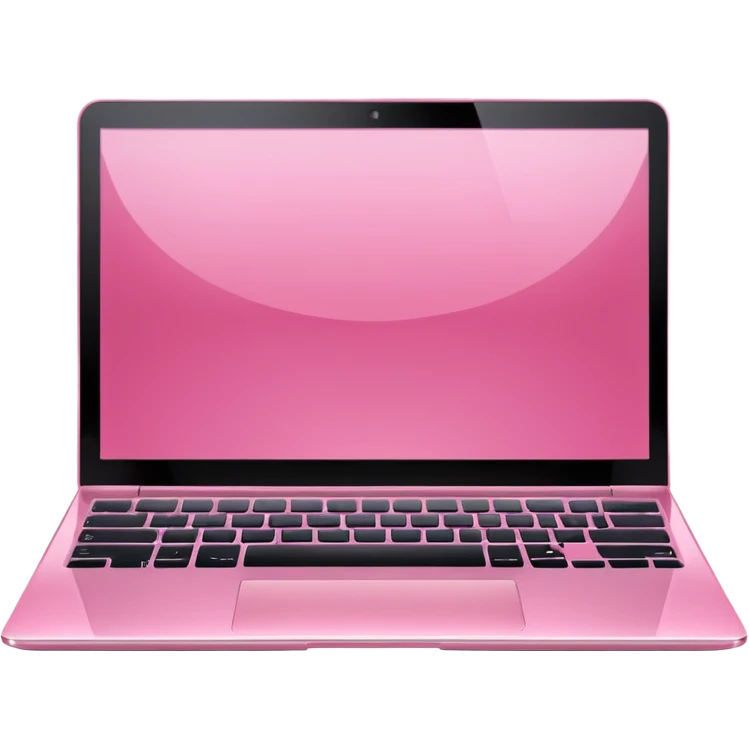  pink pink laptop with a sleek modern design, open screen, soft lighting and reflections, minimal aesthetic, isolated on transparent background, realistic style emoji