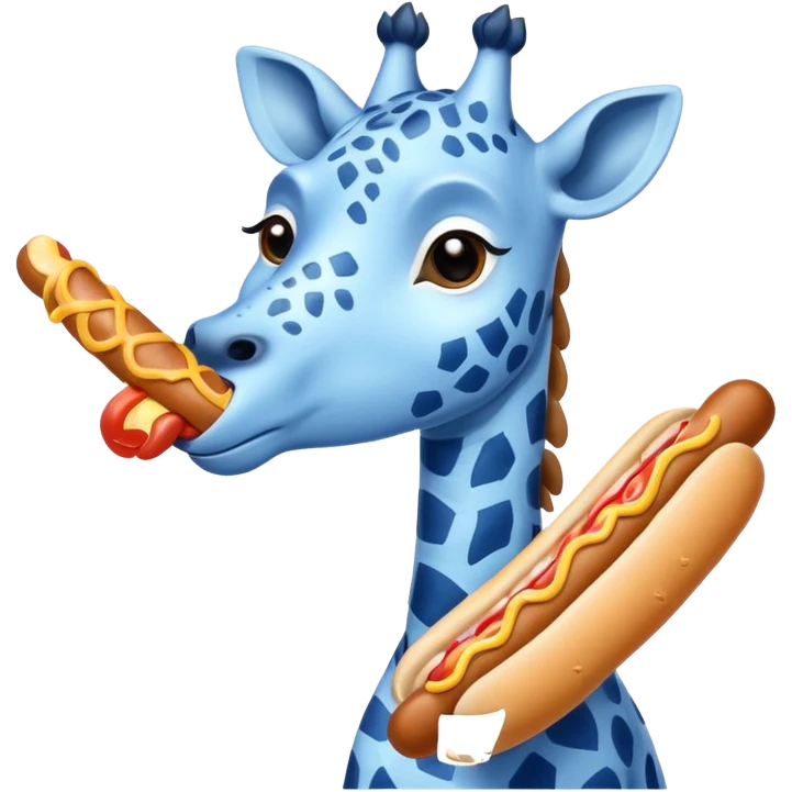 Blue giraffe eating a hot dog  emoji