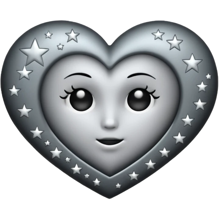 emo heart with full moon and silver stars emoji