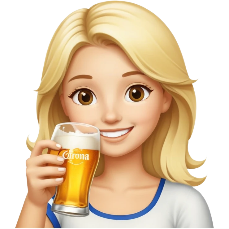 happy blonde girl with corona beer emoji