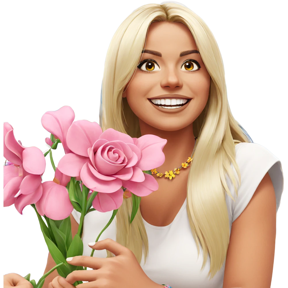 smiling girl with flower necklace emoji