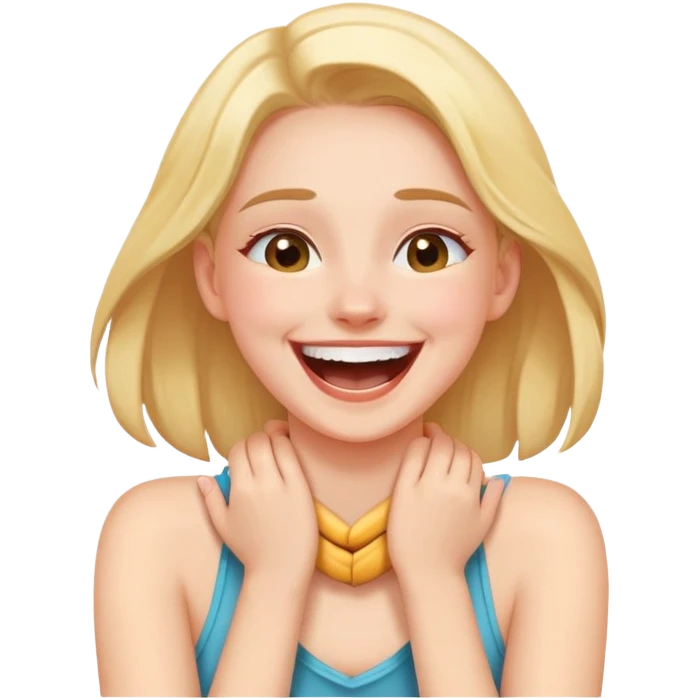 girl putting hands around her neck herself while laughing emoji
