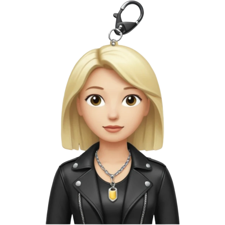 Dominatrix with blonde hair, leather outfit, keychain necklace emoji