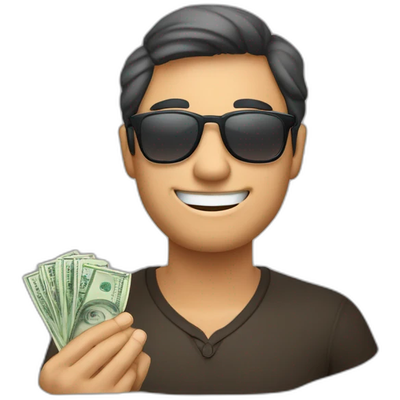 HOMBRE DE LENTES DE TEZ MORENA OSCURA SOSTENIENDO BILLETES EN SU MANO emoji