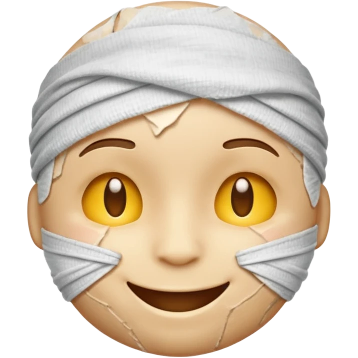 A battered emoji, bandaged head, scratches, but smiling emoji