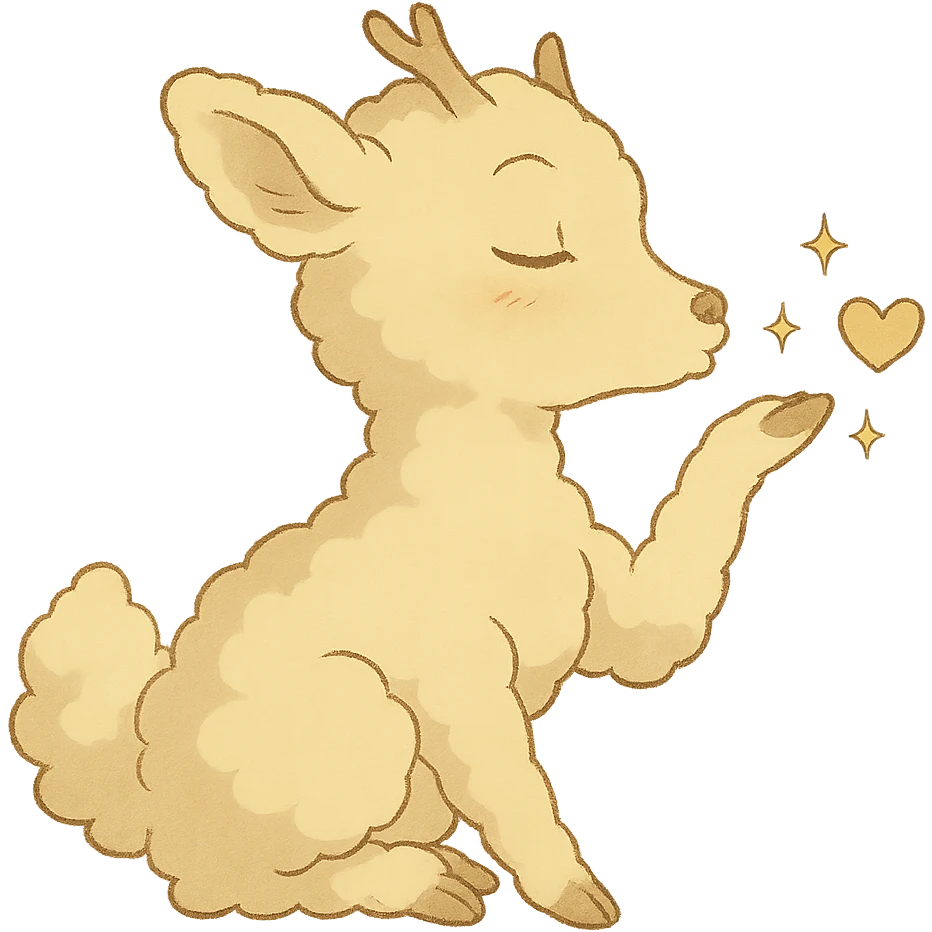 soft cream yellow cloud doe in Ghibli style, blowing a kiss with sparkles emoji
