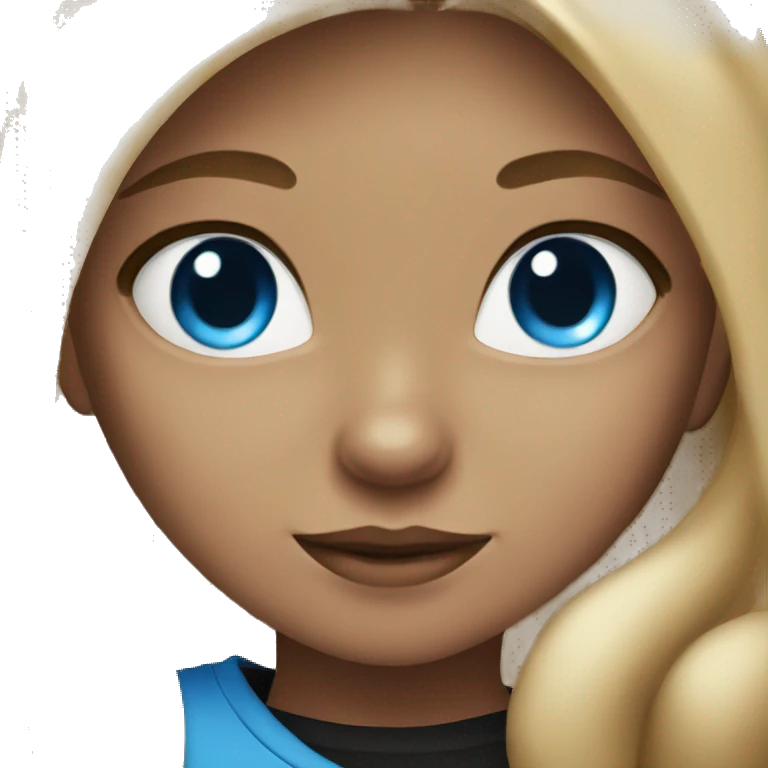 Blond girl with blue eyes with a black and dark tabby cat emoji