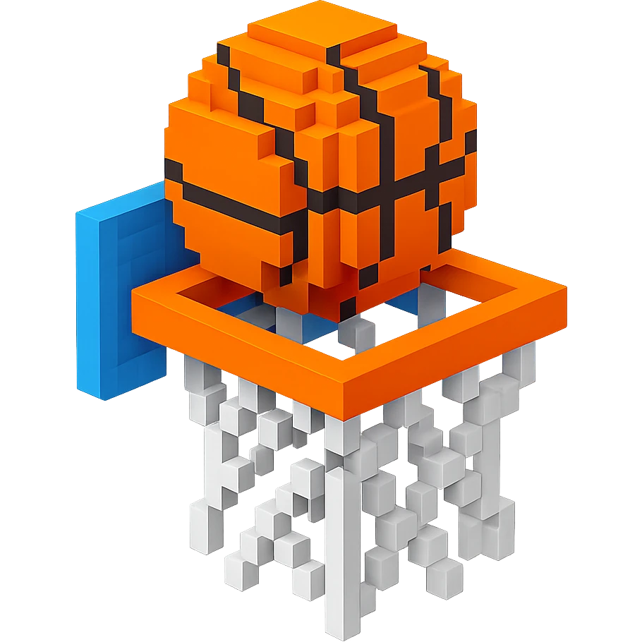 Voxel-style basketball in a net, no background, variation 3. emoji