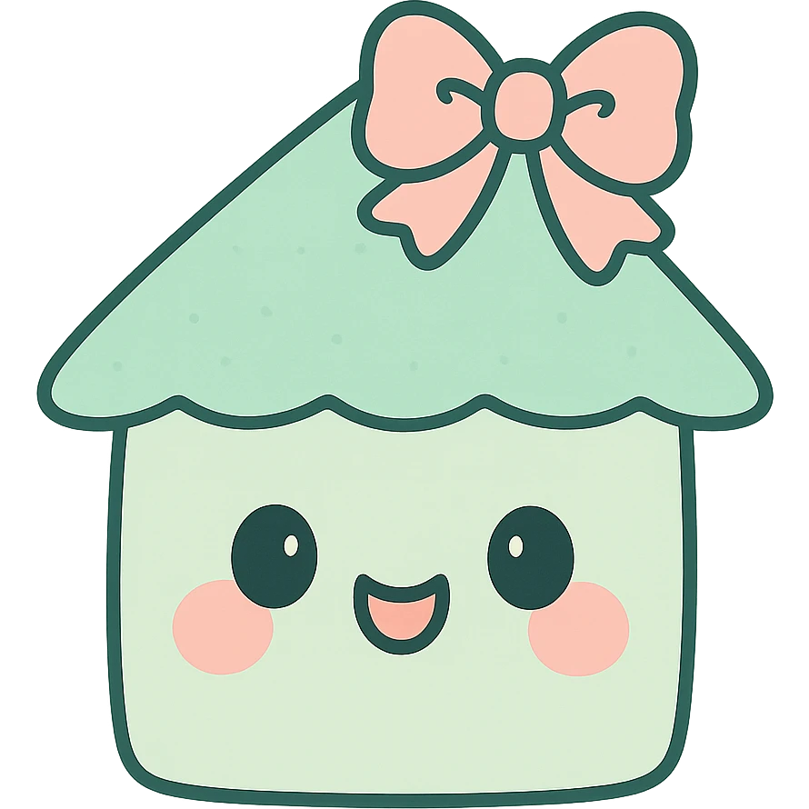 house button in coquette style, mint green and blush pink, bow or ribbon detail, gentle curves, kawaii aesthetic emoji