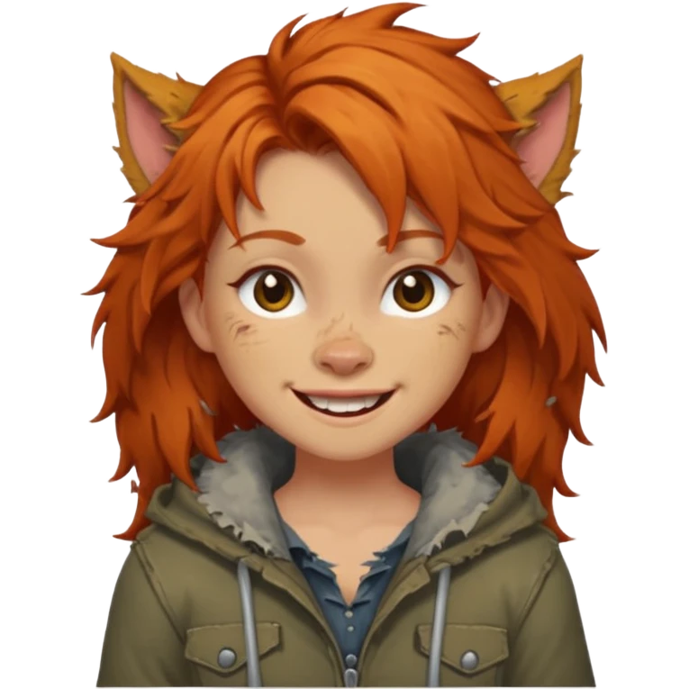 Werewolf ginger hair girl with a smile emoji