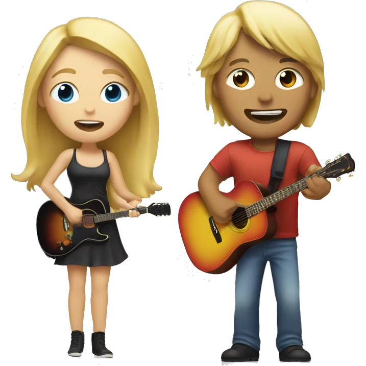 Male plaging guitar with blonde girl singing emoji